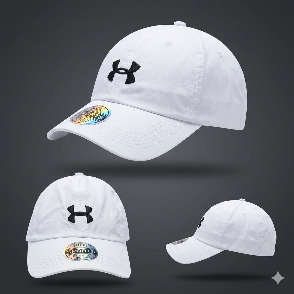 White Colour UA Sports Cap Parachute Fabric Best Unisex Sports Cap