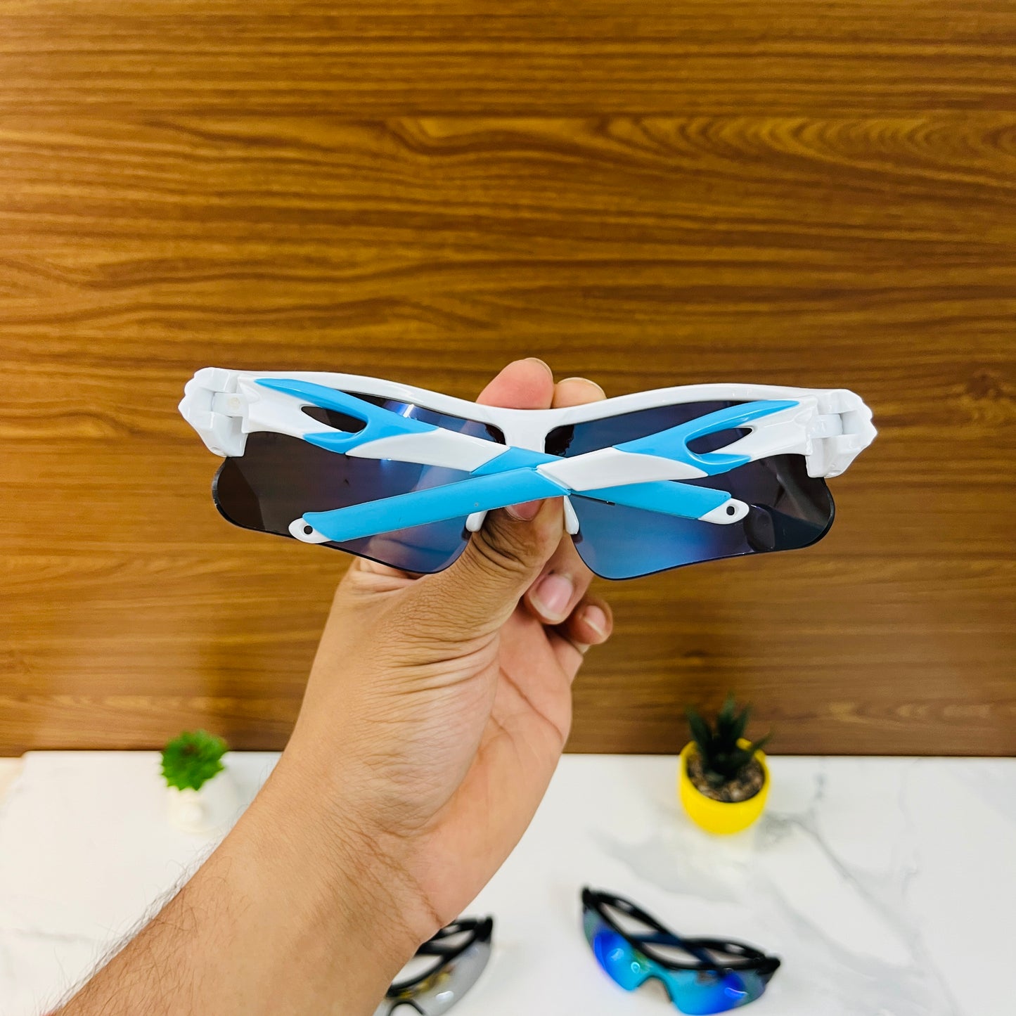 White-Blue Color SS Non Polarised Sports Sunglasses For Men Women Kids, Outdoor Cricket Cycling Running Hiking Fishing Sunglasses With Free Cover