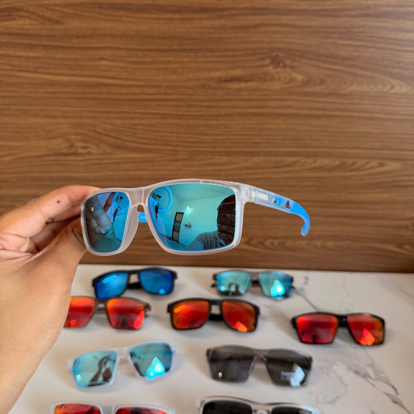 Adidas Trans Blue Polarised Premium Rectangle Frame Sports Sunglass with Free Sunglasses Cover