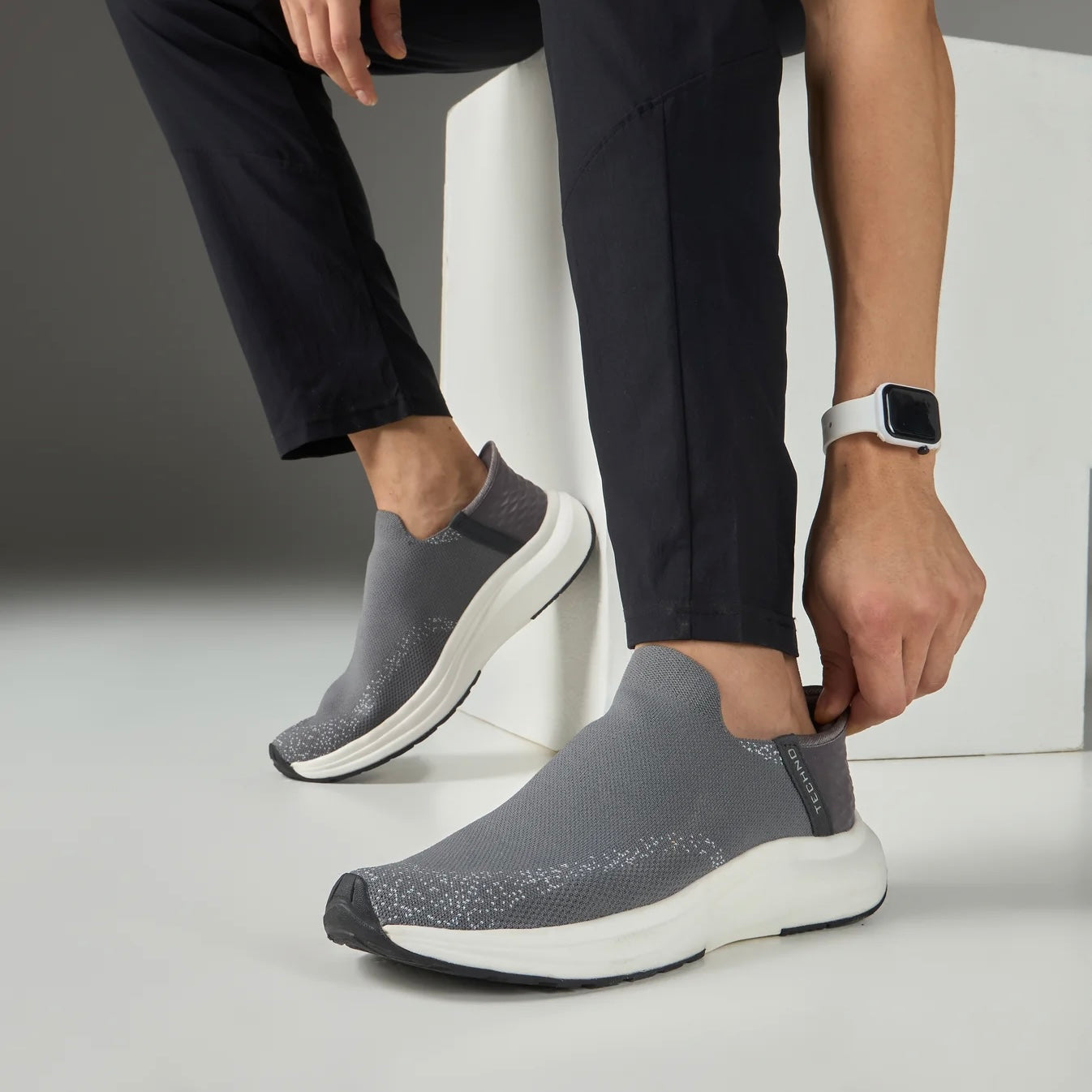 Technosports Free-Hands Shoes with NITRO-LITE. Highly Comfortable Slip in Shoes. (Grey Colour)