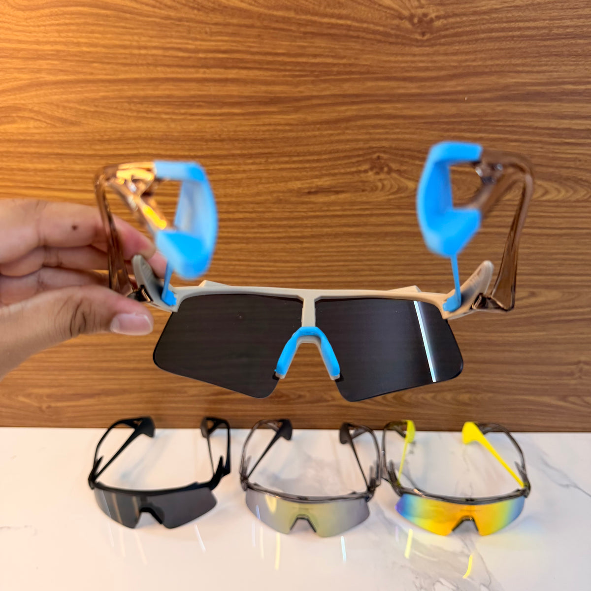 Stunt Wings Beige Blue Prizm Lens Premium Sports Sunglasses | Comes With New Hyper Grip Technology | Non Foldable Straps | Highly Stable | Latest Collection