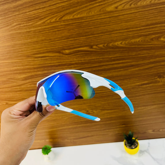 White-Blue Color SS Non Polarised Sports Sunglasses For Men Women Kids, Outdoor Cricket Cycling Running Hiking Fishing Sunglasses