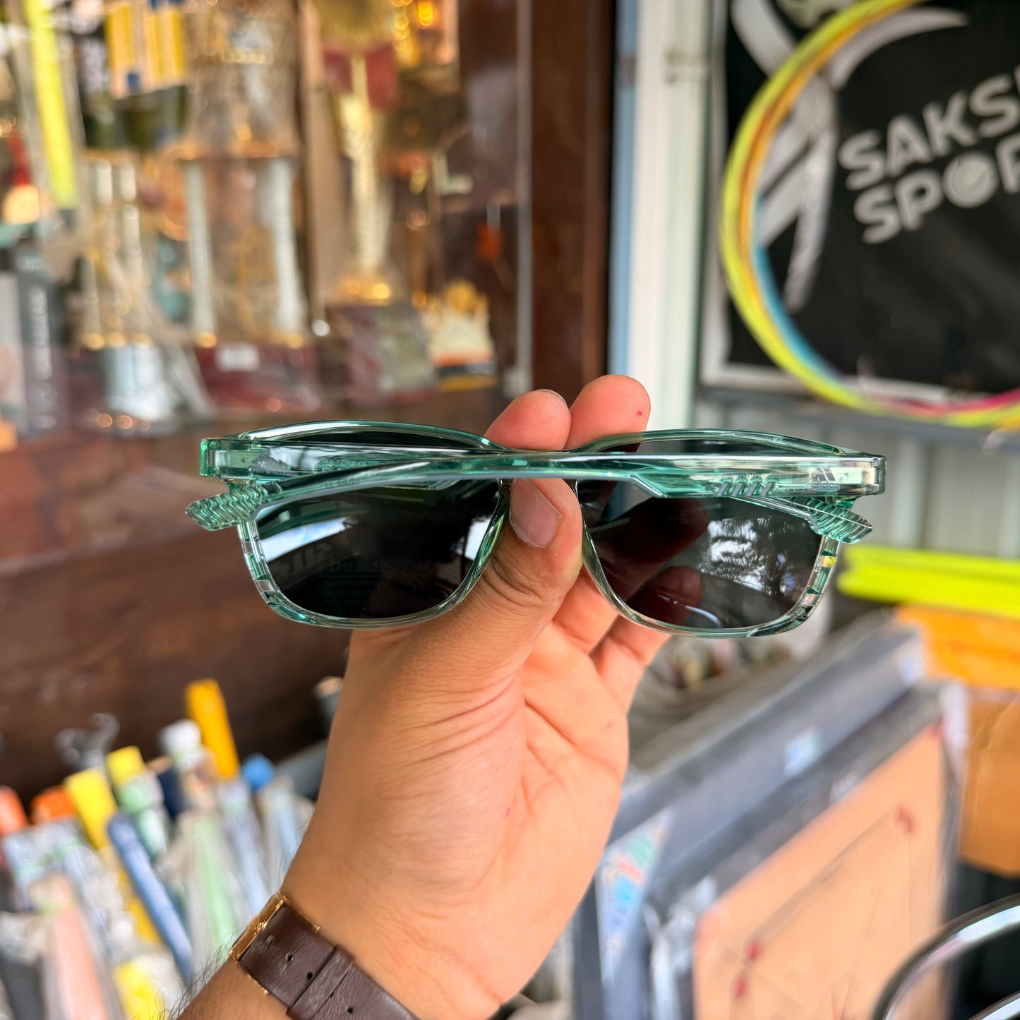Adidas Trans Green Black Mercury Polarised Premium Rectangle Frame Sports Sunglass with Free Sunglasses Cover