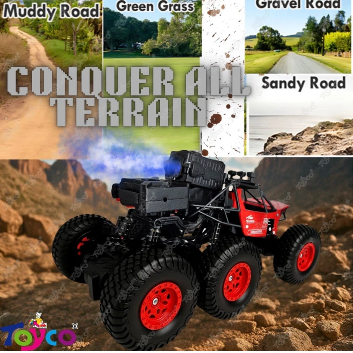 Hi-Speed Rechargeable Remote Control Rock Crawler Car Toy | 8 Tyres Monster Truck Rock Crawler | 50° Climbing RC Car 4x4 Off-Road Car Toy | Red | in-Built Battery