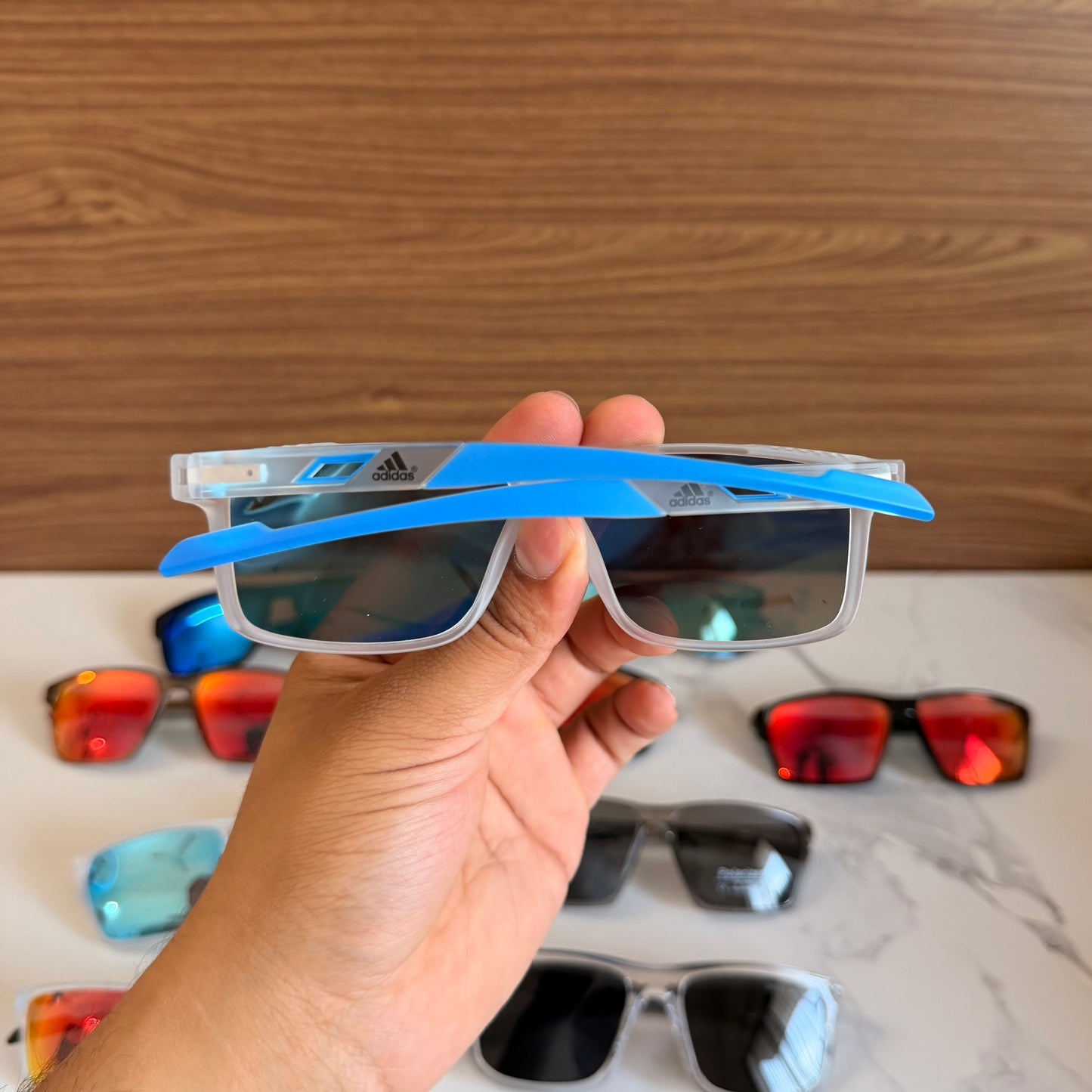 Adidas Trans Blue Polarised Premium Rectangle Frame Sports Sunglass with Free Sunglasses Cover