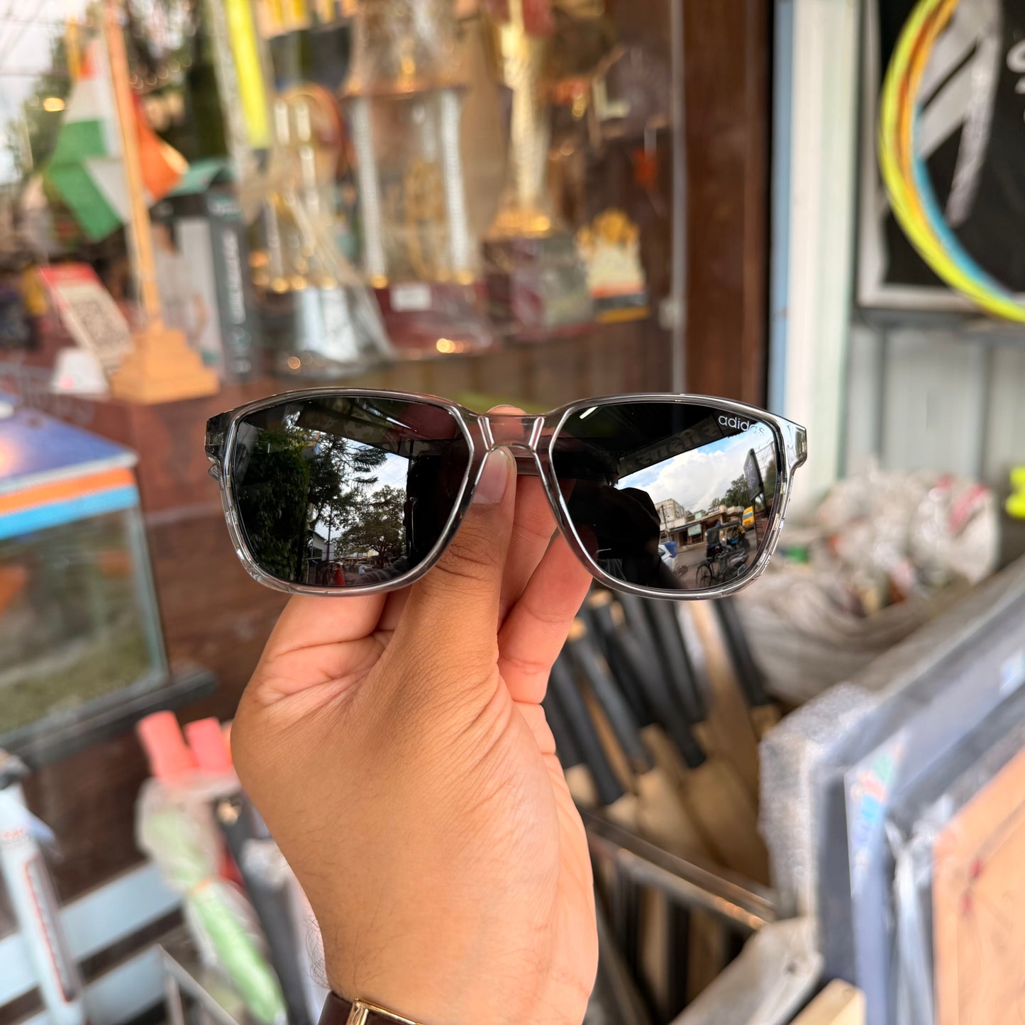 Adidas Gun-Black Mercury Polarised Premium Rectangle Frame Sports Sunglass with Free Sunglasses Cover