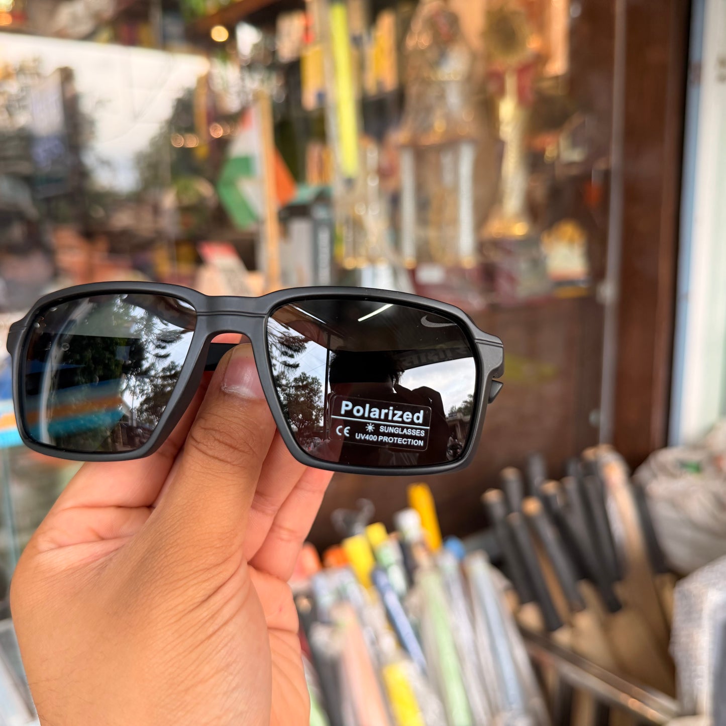 Nike Grey-Black Polarised Premium Rectangle Frame Sports Sunglass with Free Sunglasses Cover