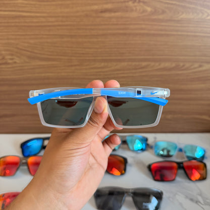 Nike Trans Blue Polarised Premium Rectangle Frame Sports Sunglass with Free Sunglasses Cover