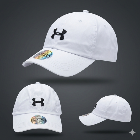 White Colour UA Sports Cap Parachute Fabric Best Unisex Sports Cap