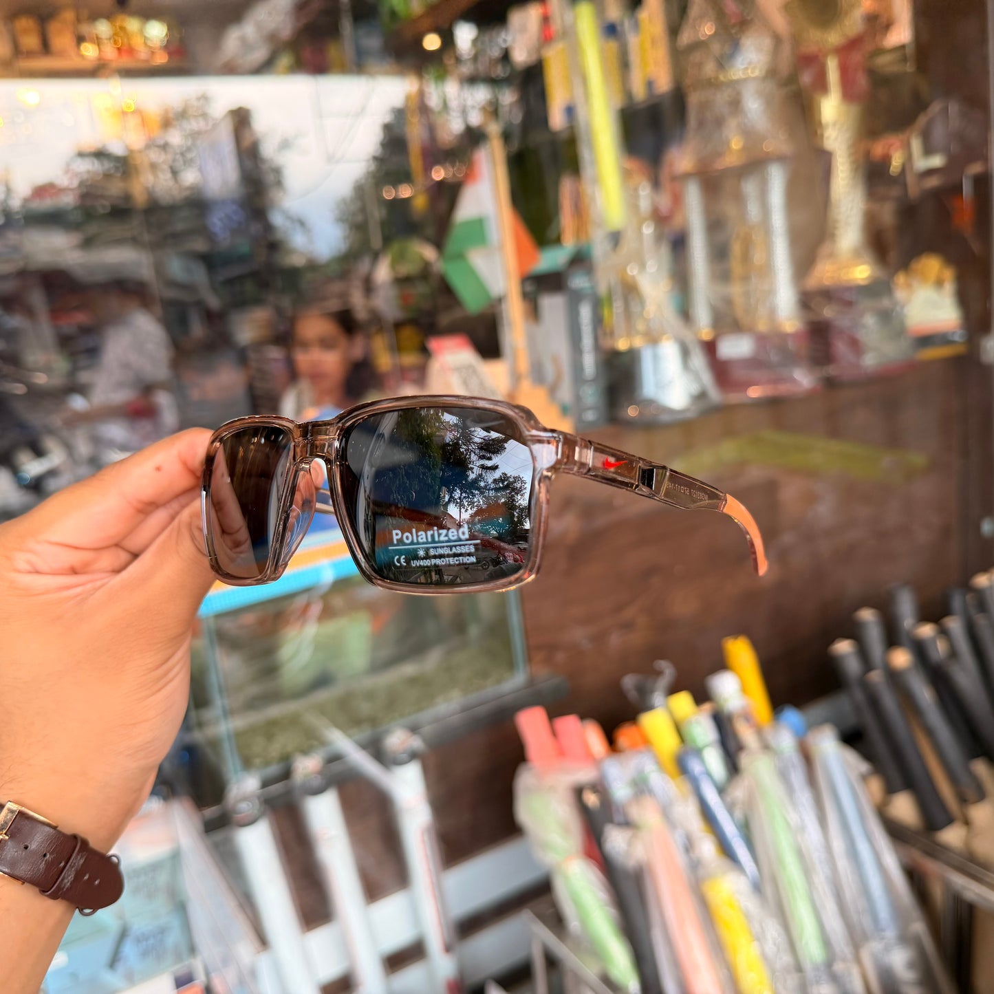 Nike Brown-Black Polarised Premium Rectangle Frame Sports Sunglass with Free Sunglasses Cover