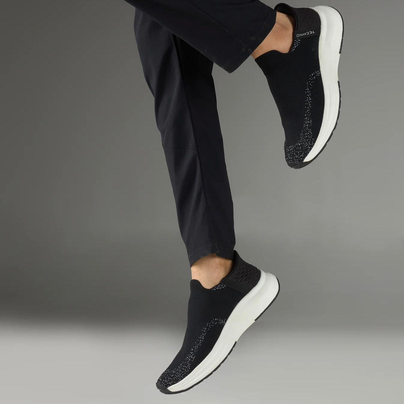 Technosports Free-Hands Shoes with NITRO-LITE. Highly Comfortable Slip in Shoes. (Black Colour)