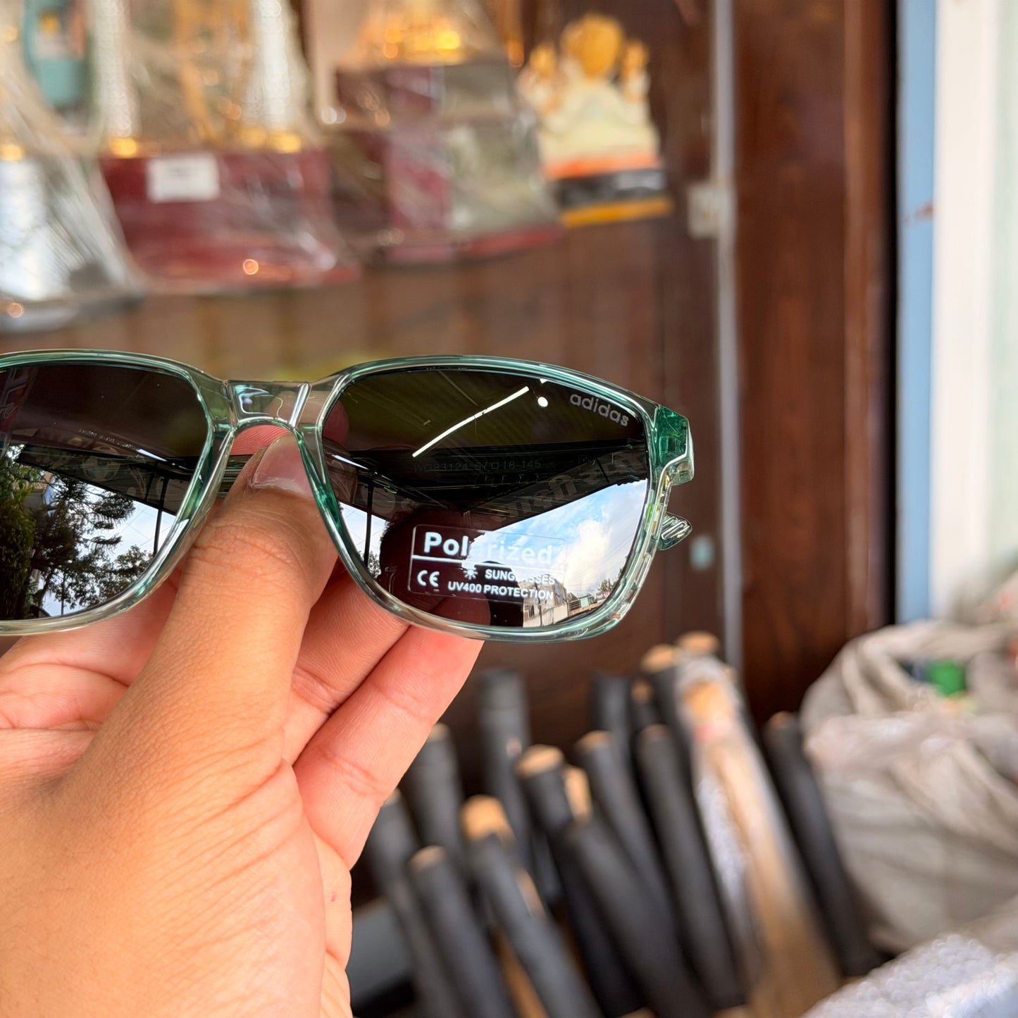 Adidas Trans Green Black Mercury Polarised Premium Rectangle Frame Sports Sunglass with Free Sunglasses Cover