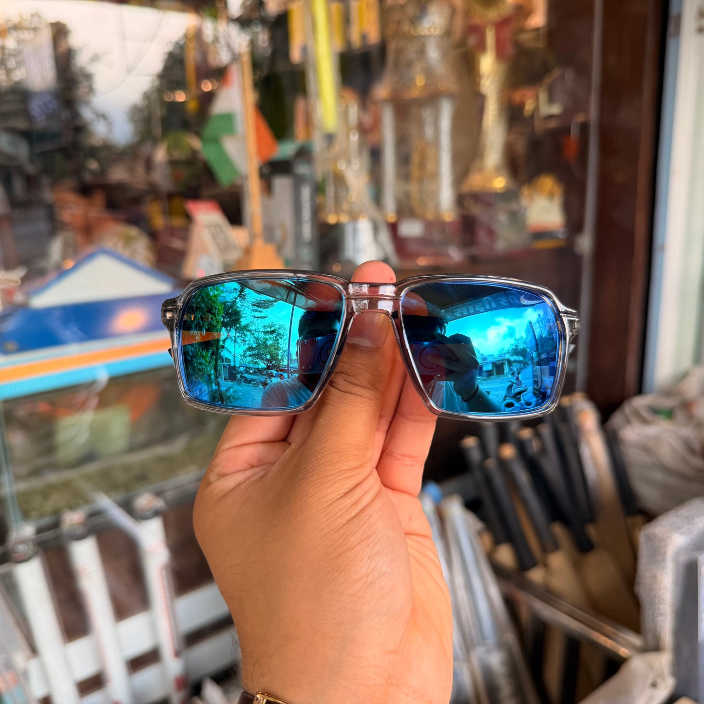 Nike Blue Polarised Premium Rectangle Frame Sports Sunglass with Free Sunglasses Cover