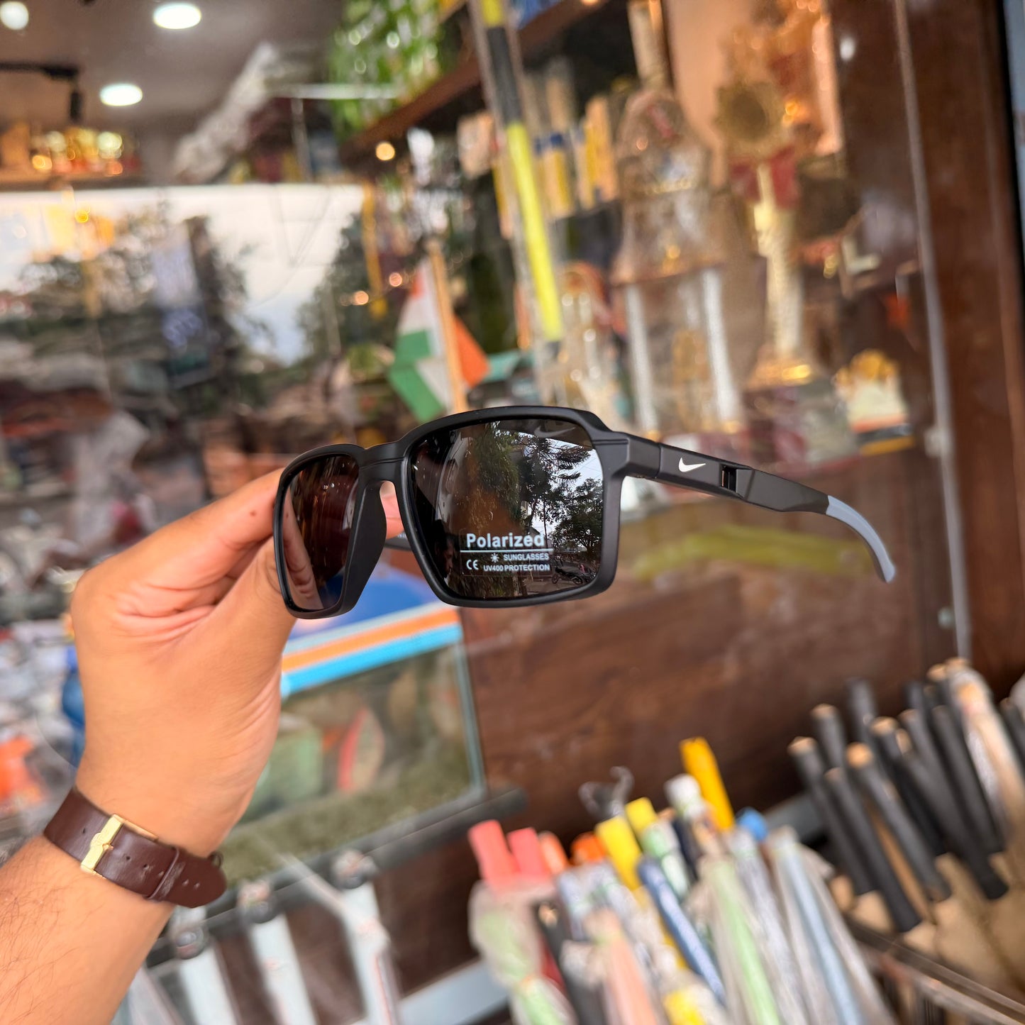 Nike Grey-Black Polarised Premium Rectangle Frame Sports Sunglass with Free Sunglasses Cover