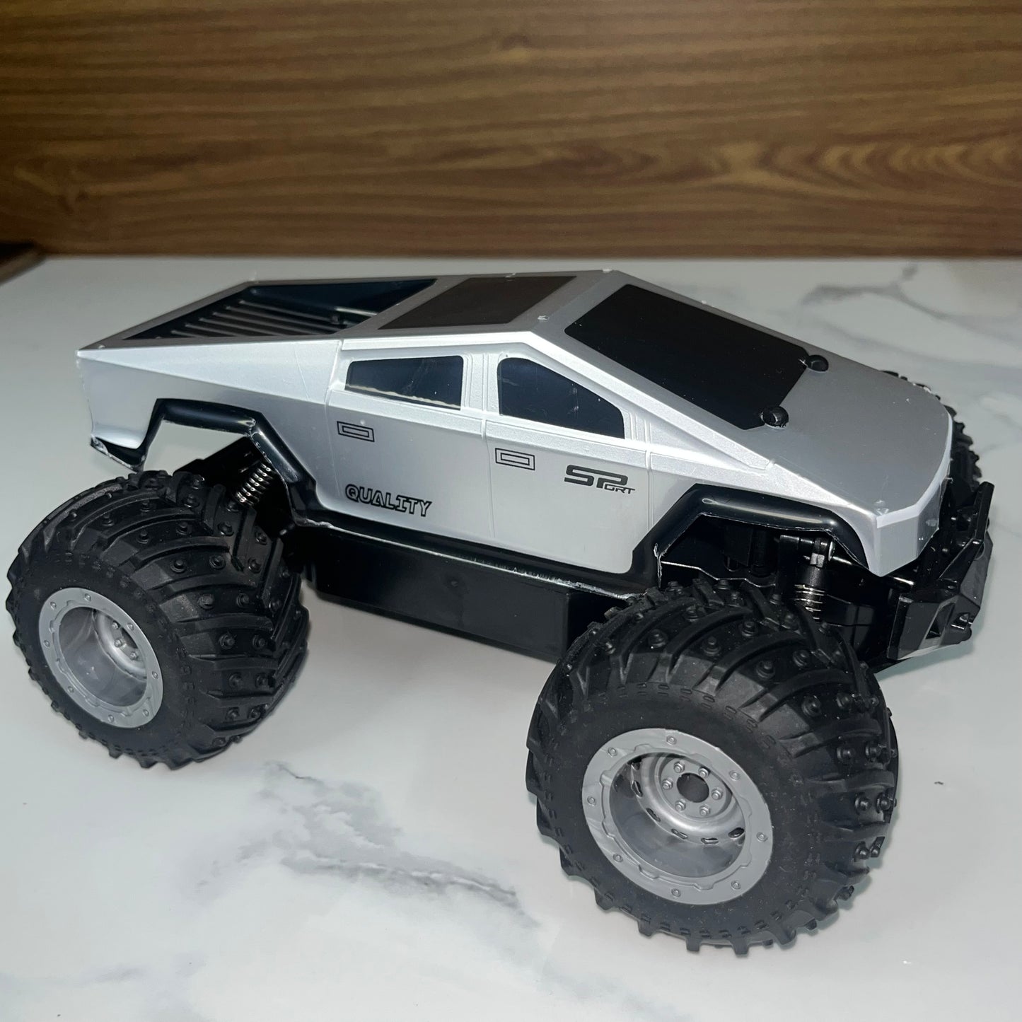 Cyber truck High Speed RC Car with Rechargeable Battery, LED Lights & Remote Controller Silver Colour