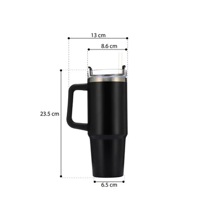 Tumbler With Side Grip Handle, Lid and Straw | Insulated Reusable Water Bottle For Hot & Cold Drink | Mug for Office, Gym, Travelling | Freya | Black