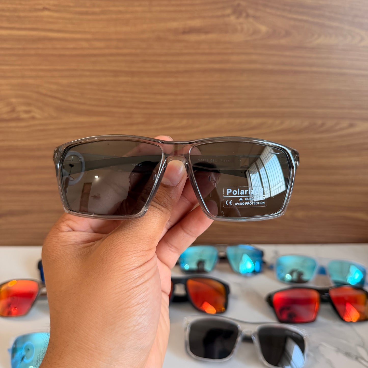 Nike Trans Black Polarised Premium Rectangle Frame Sports Sunglass with Free Sunglasses Cover