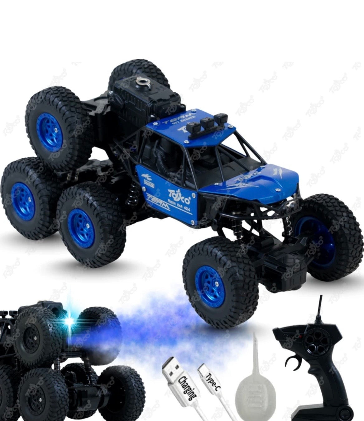 Hi-Speed Rechargeable Remote Control Rock Crawler Car Toy | 8 Tyres Monster Truck Rock Crawler | 50° Climbing RC Car 4x4 Off-Road Car Toy | Red | in-Built Battery