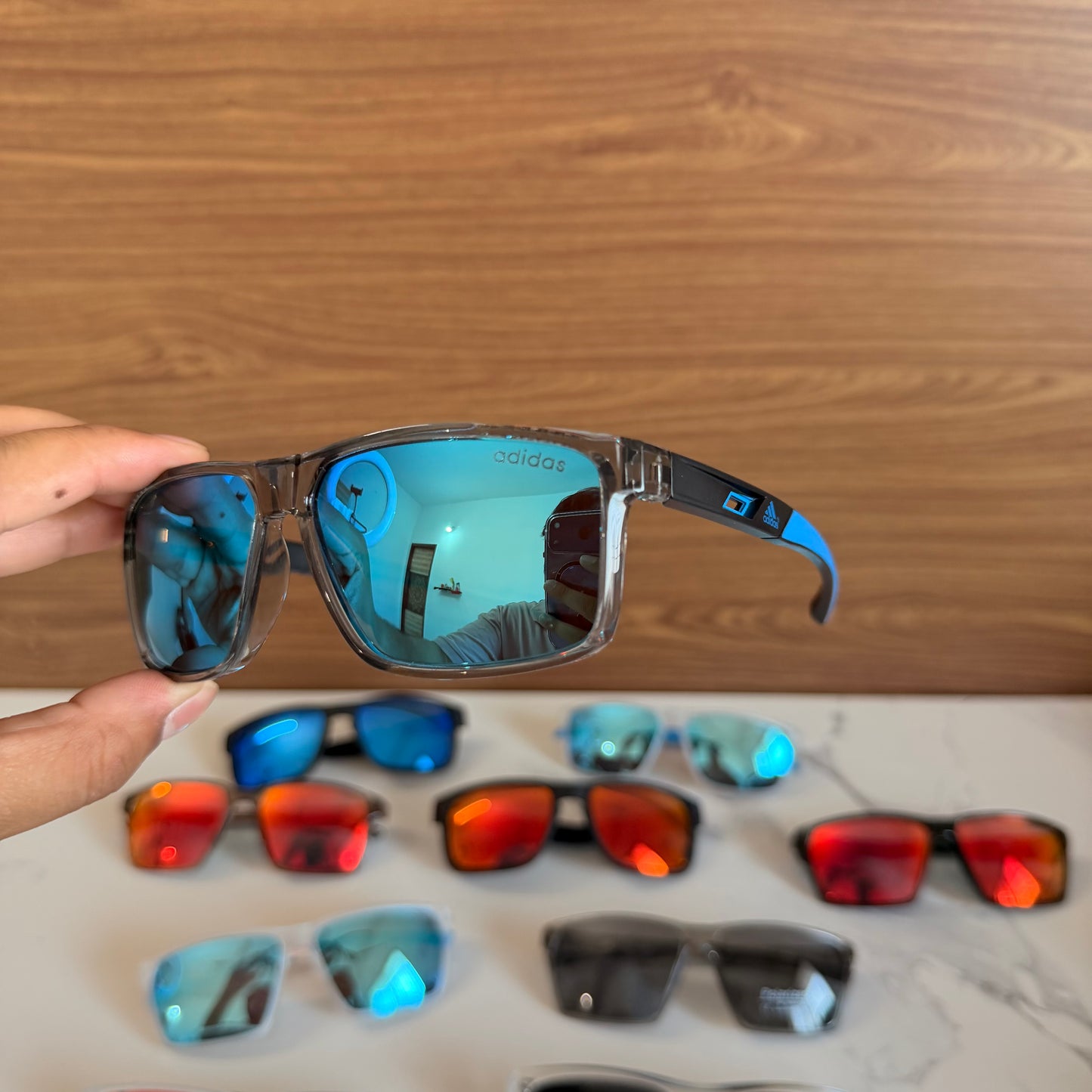Adidas Black Blue Polarised Premium Rectangle Frame Sports Sunglass with Free Sunglasses Cover