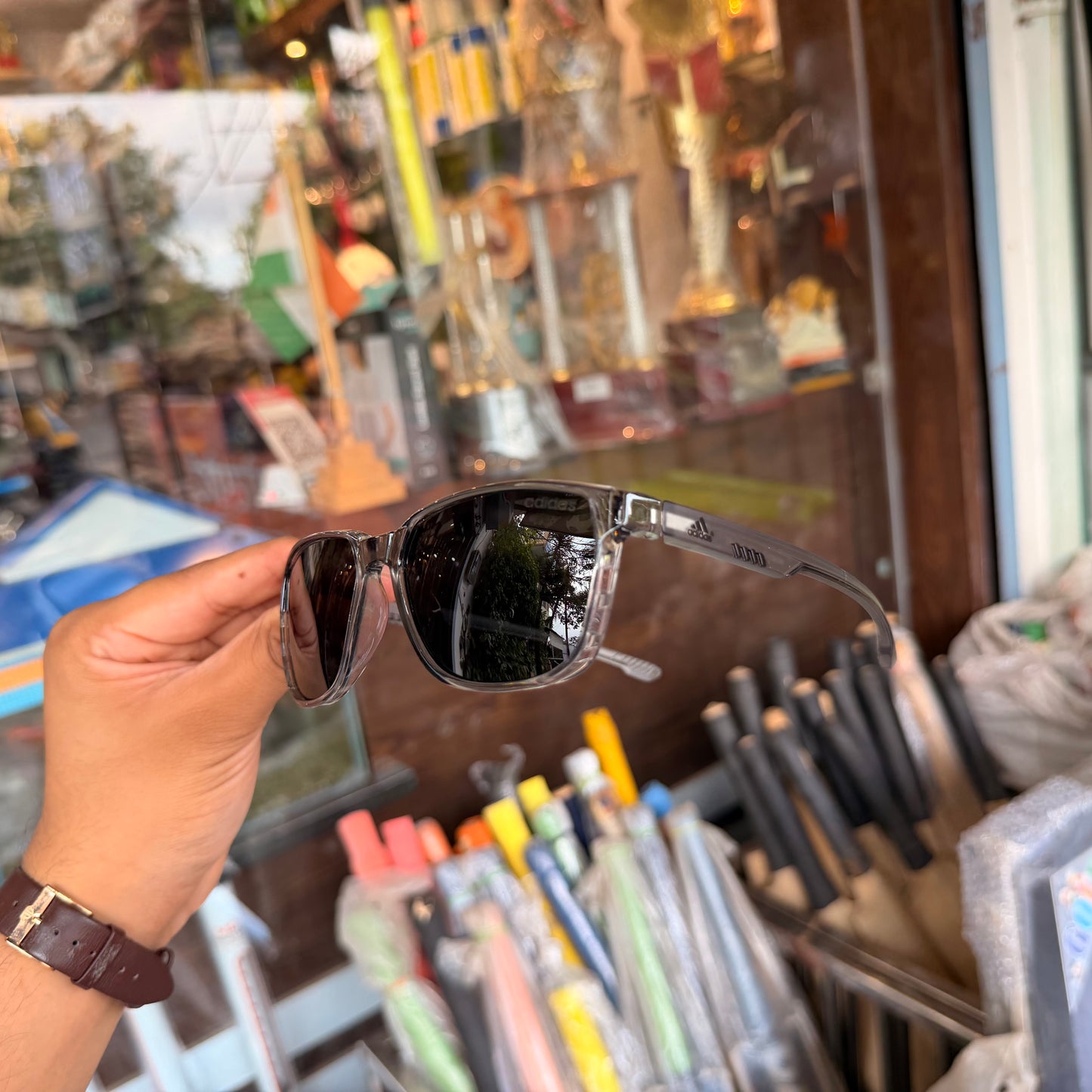 Adidas Gun-Black Mercury Polarised Premium Rectangle Frame Sports Sunglass with Free Sunglasses Cover