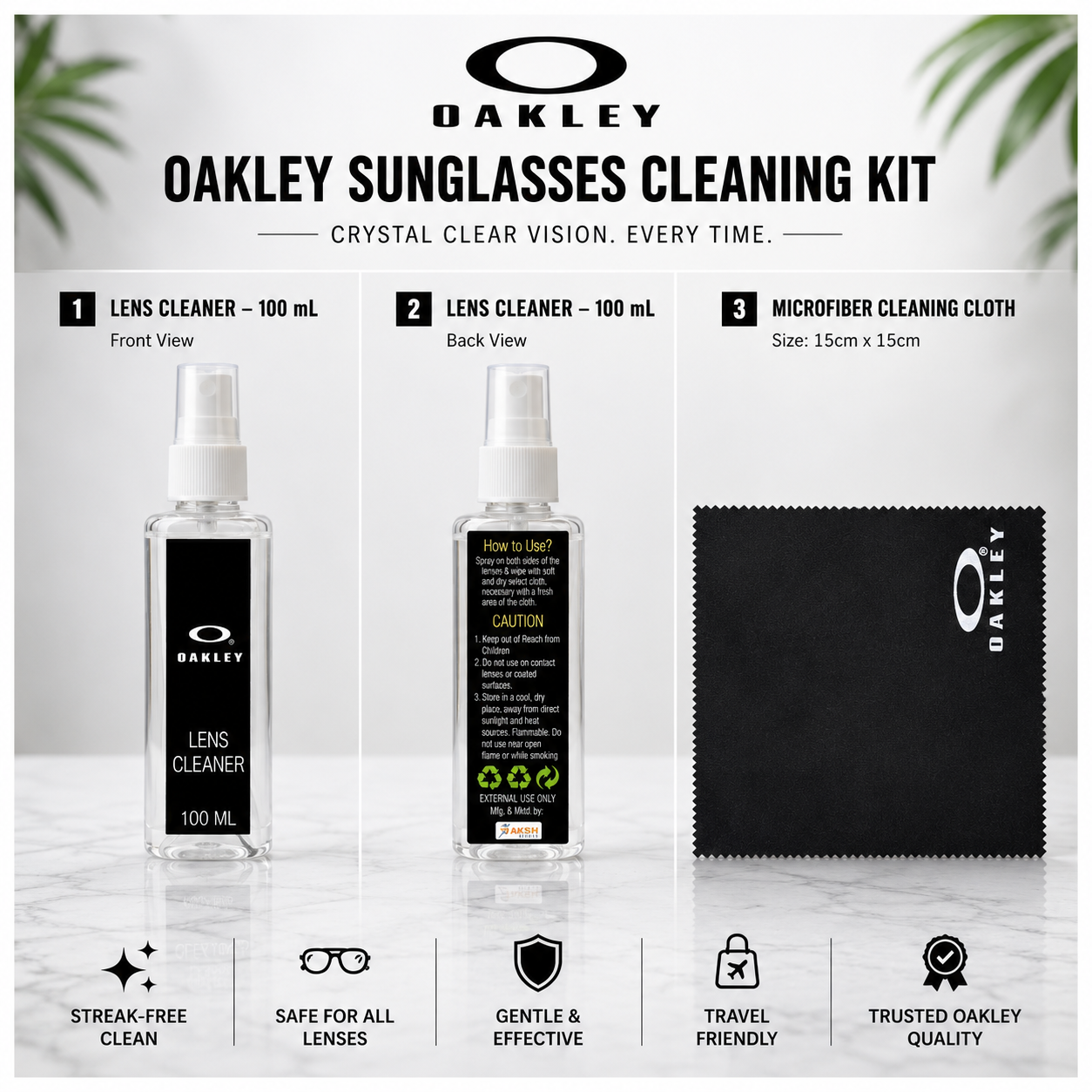 Oakley Sunglasses Cleaning Kit To Protect Your Premium Sunglasses Lens | 100mL Liquid With A High Quality Cleaning Cloth