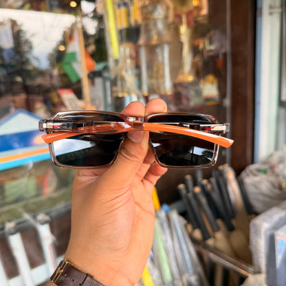 Nike Brown-Black Polarised Premium Rectangle Frame Sports Sunglass with Free Sunglasses Cover