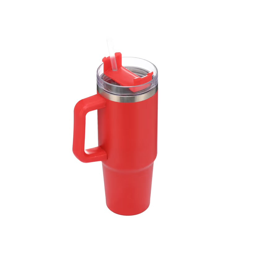 Tumbler With Side Grip Handle, Lid and Straw | Insulated Reusable Water Bottle For Hot & Cold Drink | Mug for Office, Gym, Travelling | Freya | Black