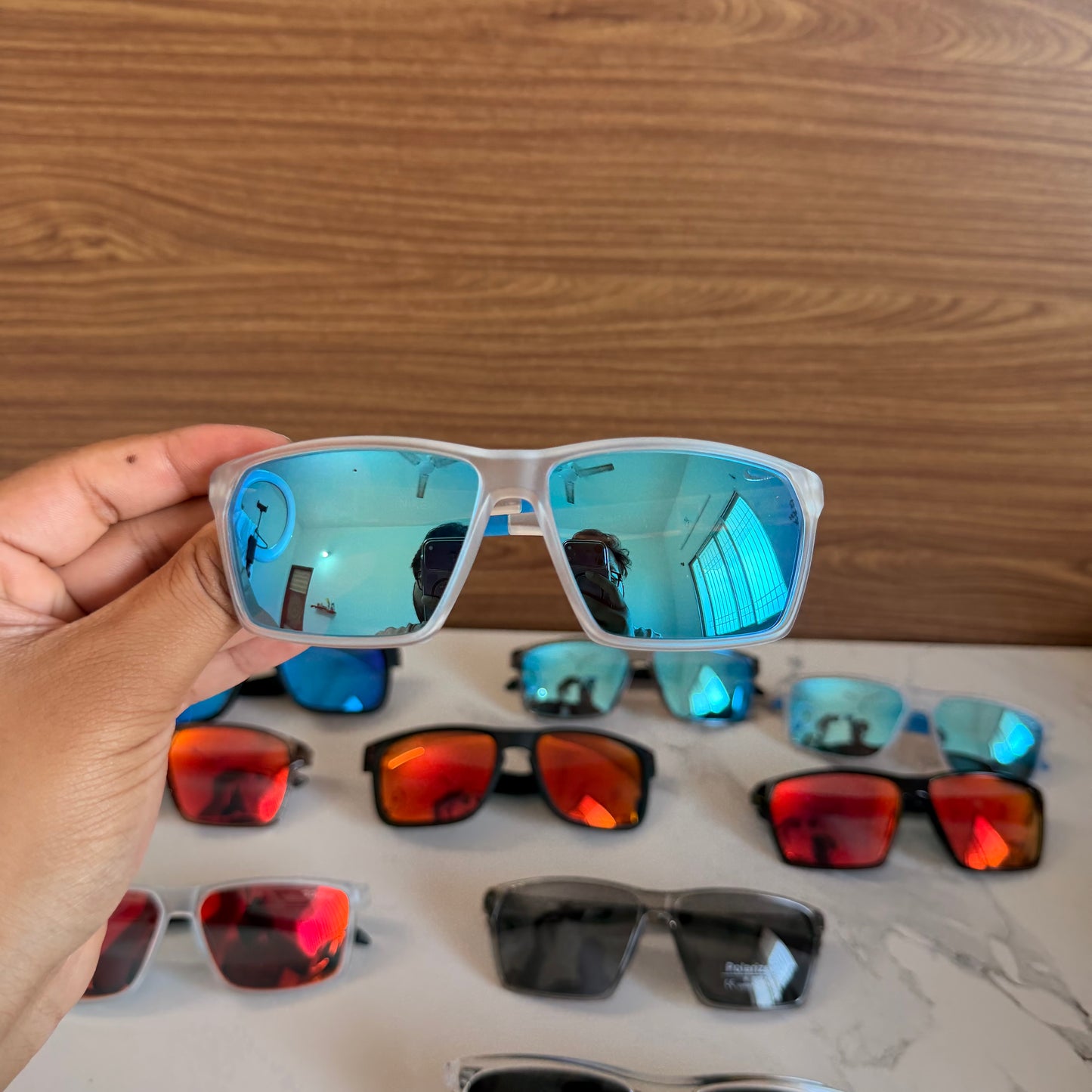 Nike Trans Blue Polarised Premium Rectangle Frame Sports Sunglass with Free Sunglasses Cover