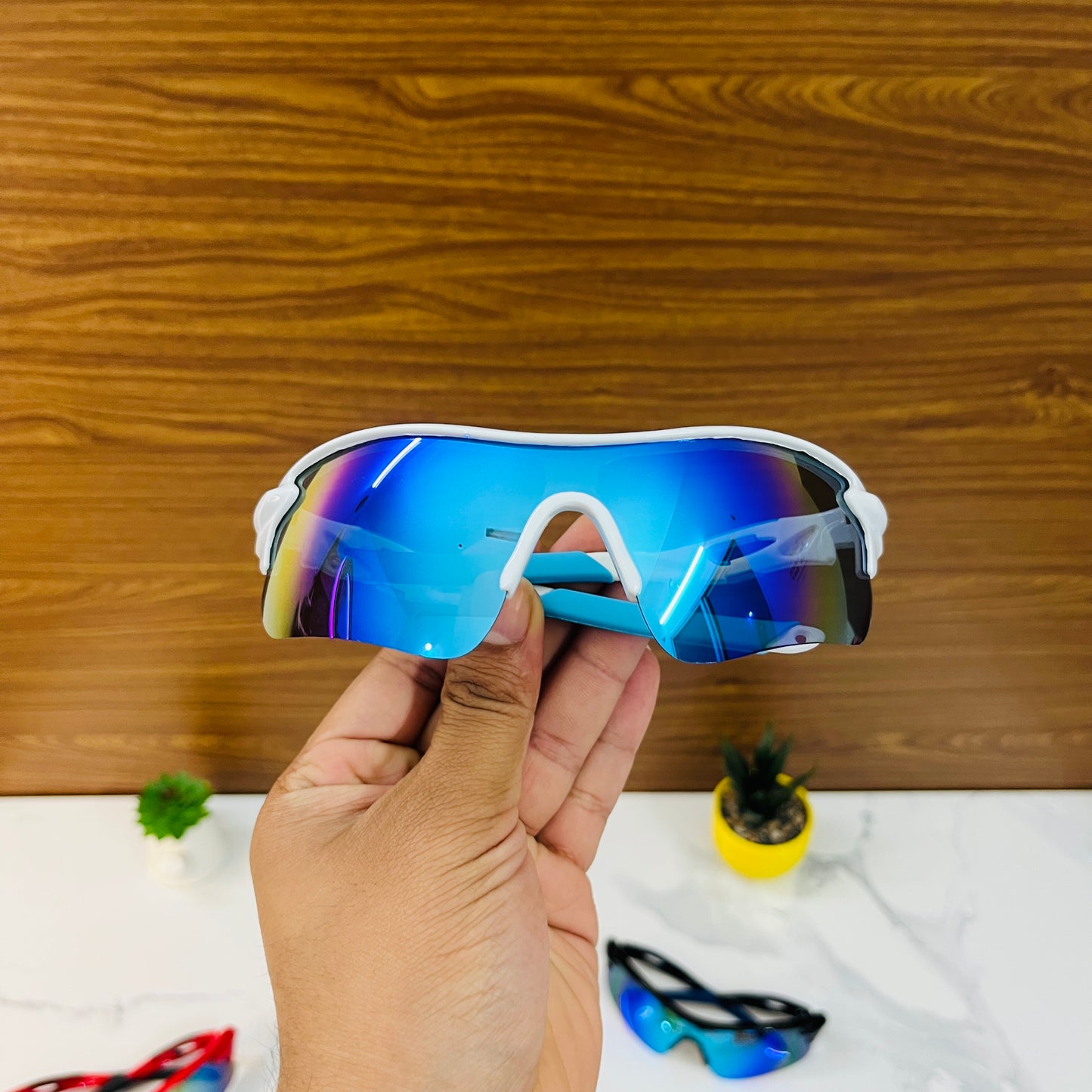 White-Blue Color SS Non Polarised Sports Sunglasses For Men Women Kids, Outdoor Cricket Cycling Running Hiking Fishing Sunglasses