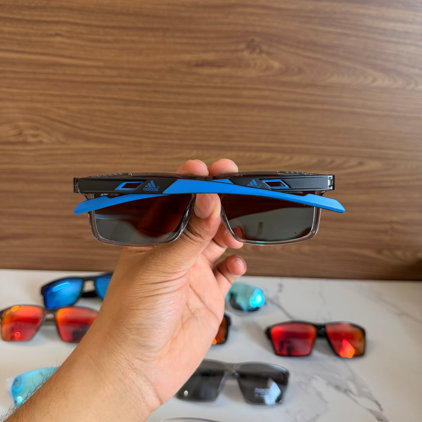 Adidas Black Blue Polarised Premium Rectangle Frame Sports Sunglass with Free Sunglasses Cover
