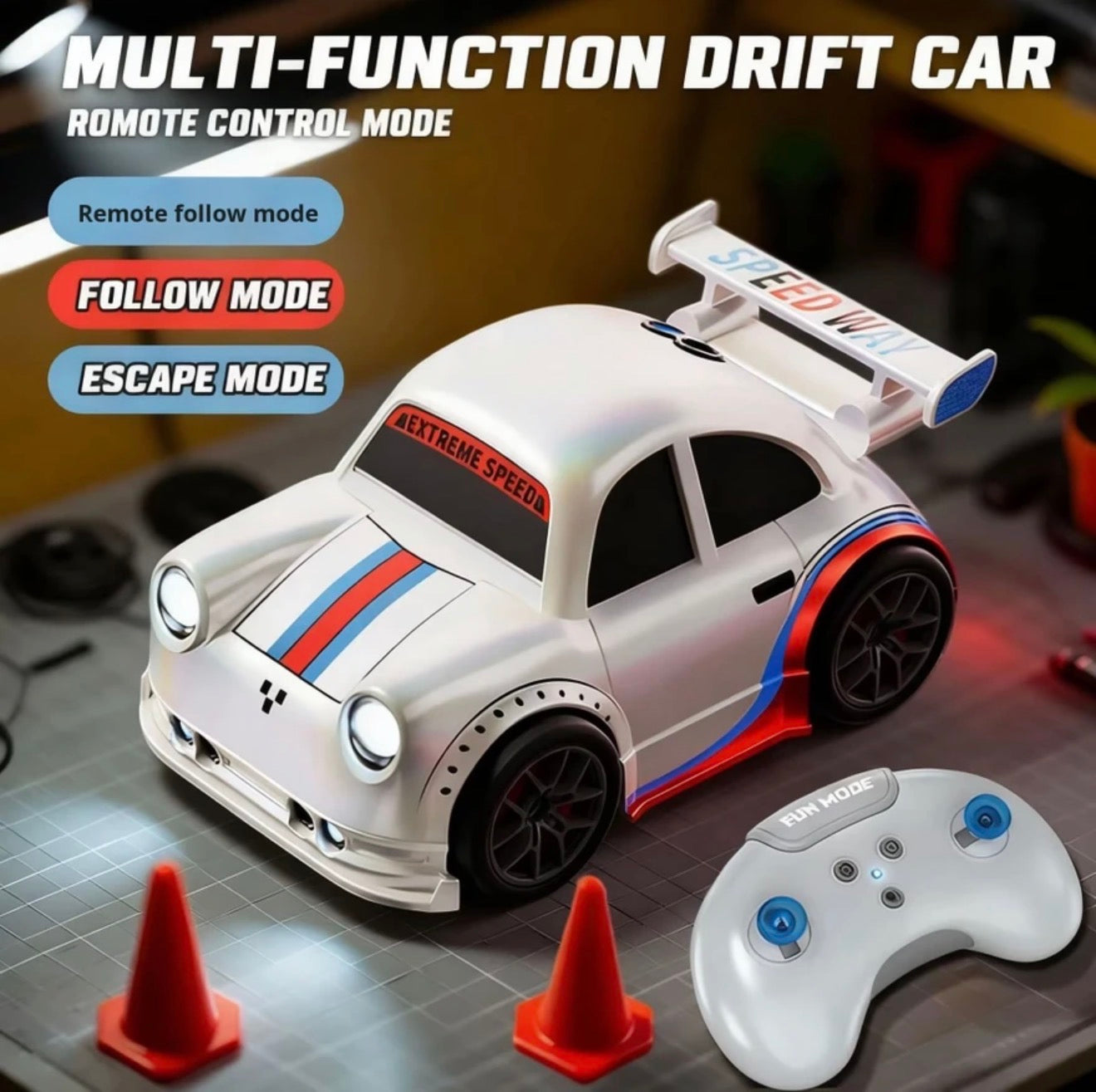 Mini RC Drift Car | 2.4G Remote Control Racing | 360° Drift & Stunt, LED Lights, Sound Effects, Follow Me Mode, Escape Mode, Sensor Control, Auto Demo | Gift for Boys & Girls