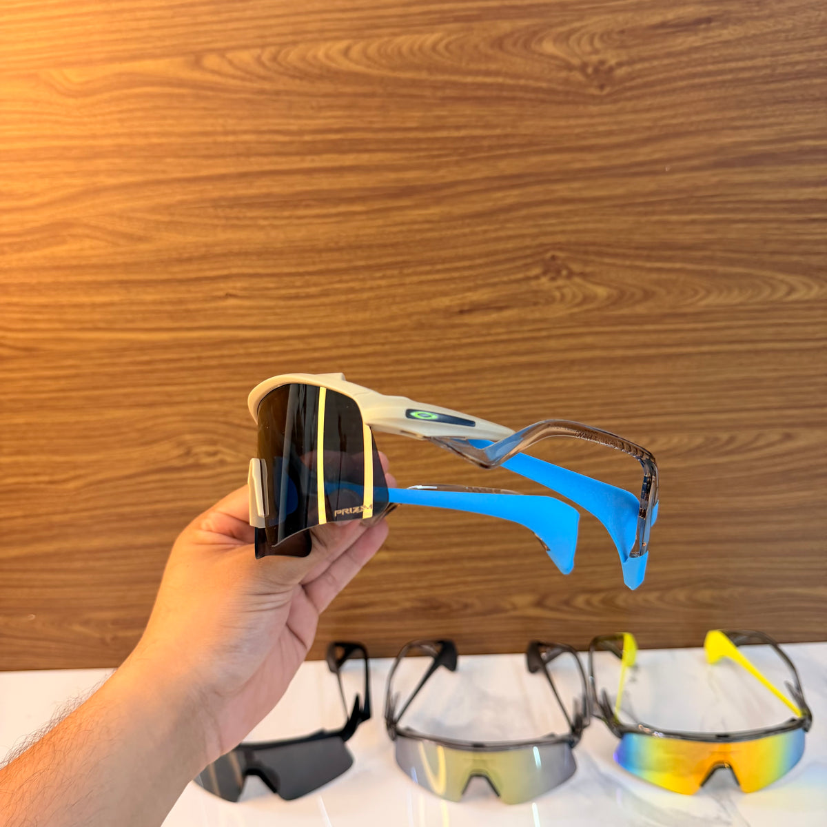 Stunt Wings Beige Blue Prizm Lens Premium Sports Sunglasses  | Comes With New Hyper Grip Technology | Non Foldable Straps | Highly Stable | Latest Collection