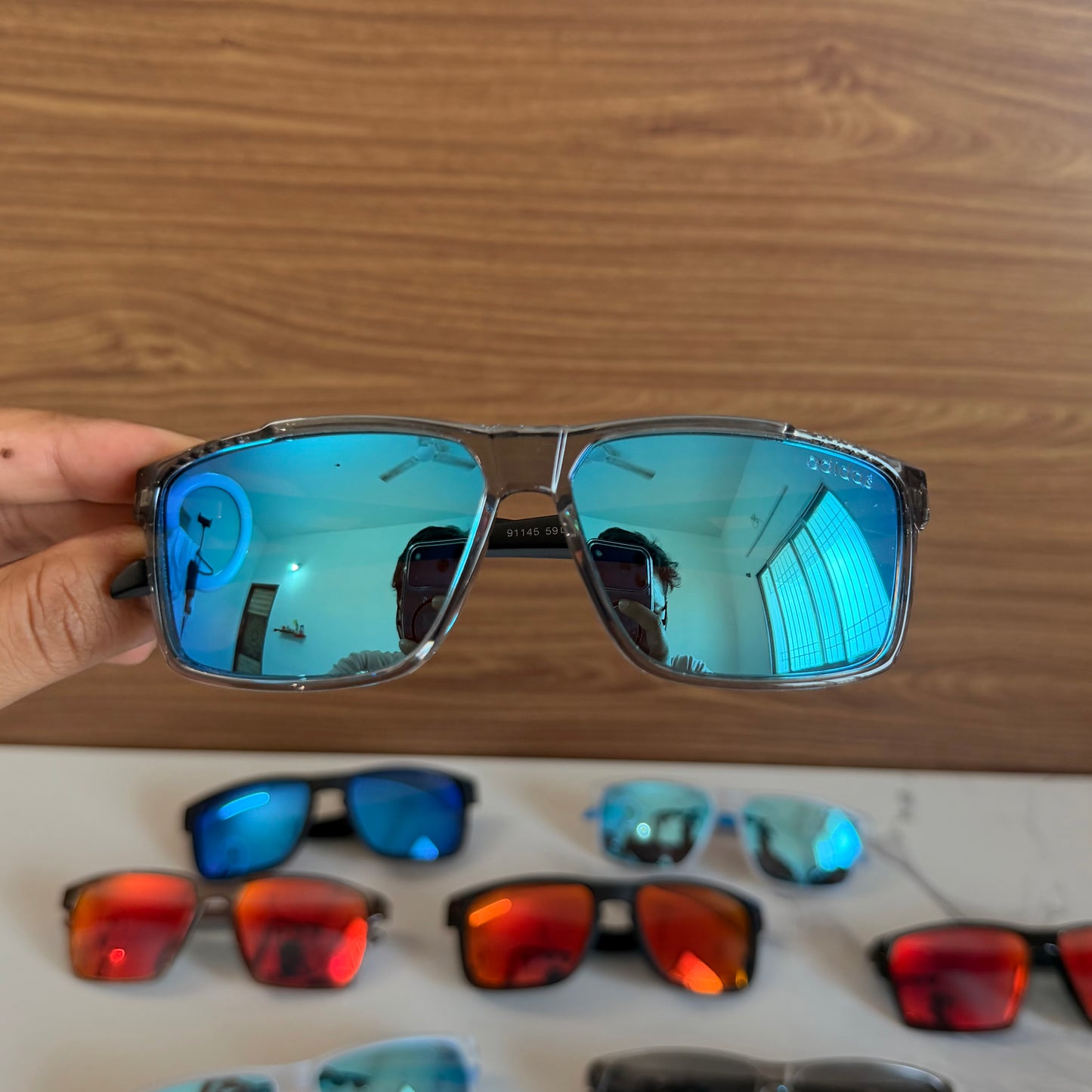 Adidas Black Blue Polarised Premium Rectangle Frame Sports Sunglass with Free Sunglasses Cover