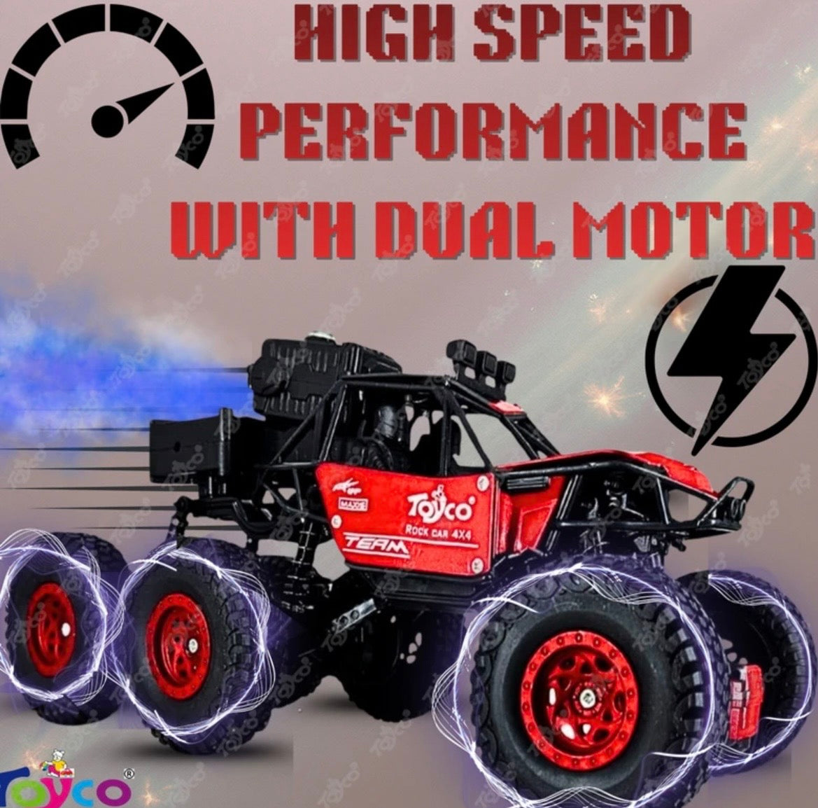 Hi-Speed Rechargeable Remote Control Rock Crawler Car Toy | 8 Tyres Monster Truck Rock Crawler | 50° Climbing RC Car 4x4 Off-Road Car Toy | Red | in-Built Battery