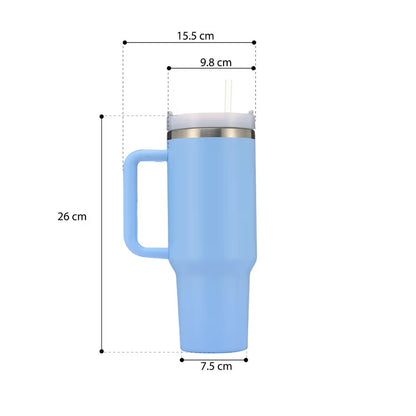 Tumbler With Side Grip Handle, Lid and Straw | Insulated Reusable Water Bottle For Hot & Cold Drink | Mug for Office, Gym, Travelling | Freya | Black