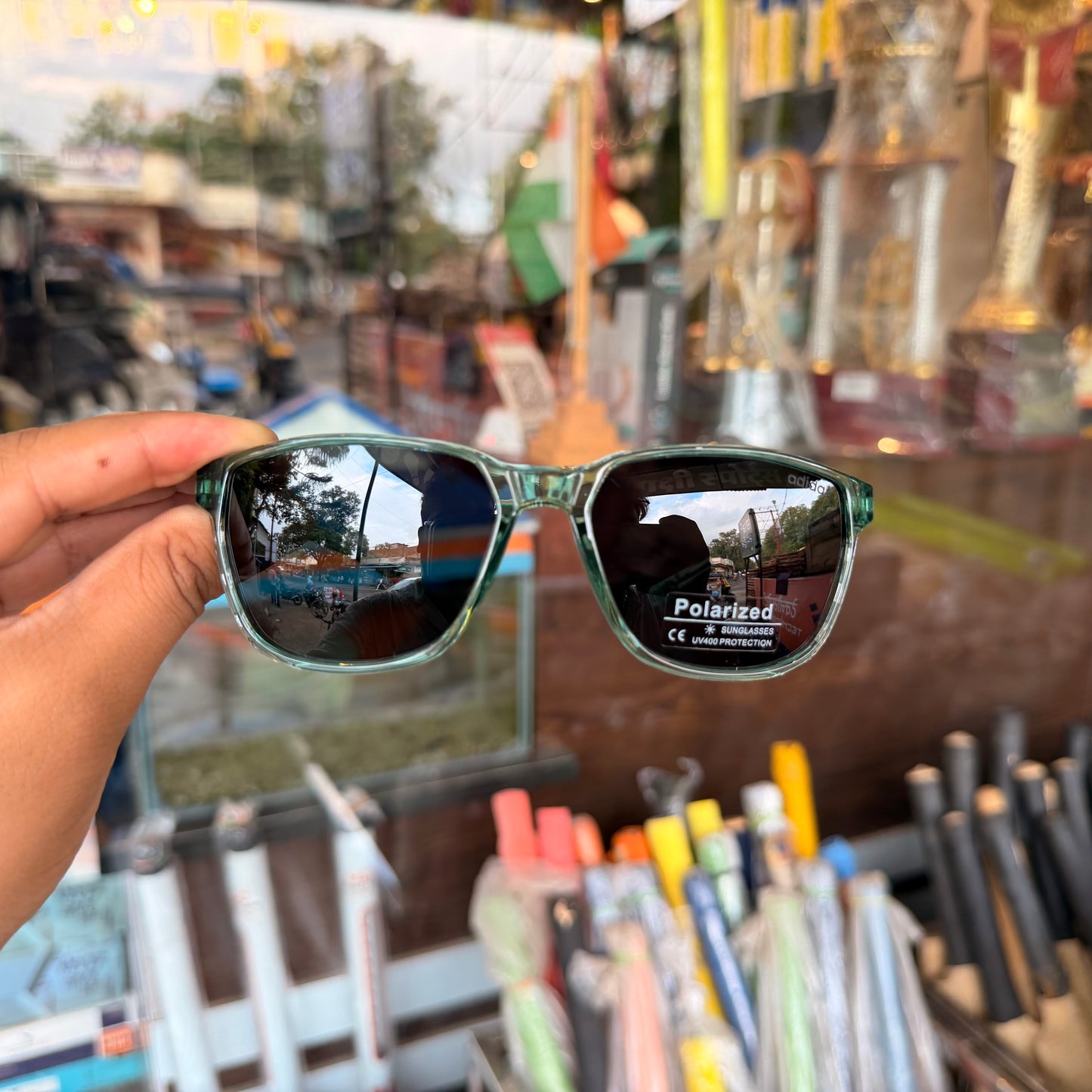 Adidas Trans Green Black Mercury Polarised Premium Rectangle Frame Sports Sunglass with Free Sunglasses Cover