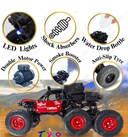 Hi-Speed Rechargeable Remote Control Rock Crawler Car Toy | 8 Tyres Monster Truck Rock Crawler | 50° Climbing RC Car 4x4 Off-Road Car Toy | Red | in-Built Battery