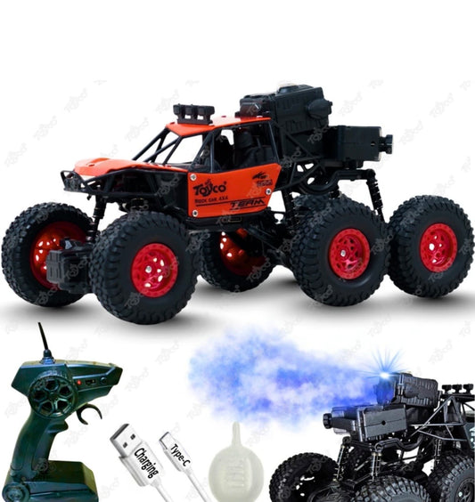 Hi-Speed Rechargeable Remote Control Rock Crawler Car Toy | 8 Tyres Monster Truck Rock Crawler | 50° Climbing RC Car 4x4 Off-Road Car Toy | Red | in-Built Battery