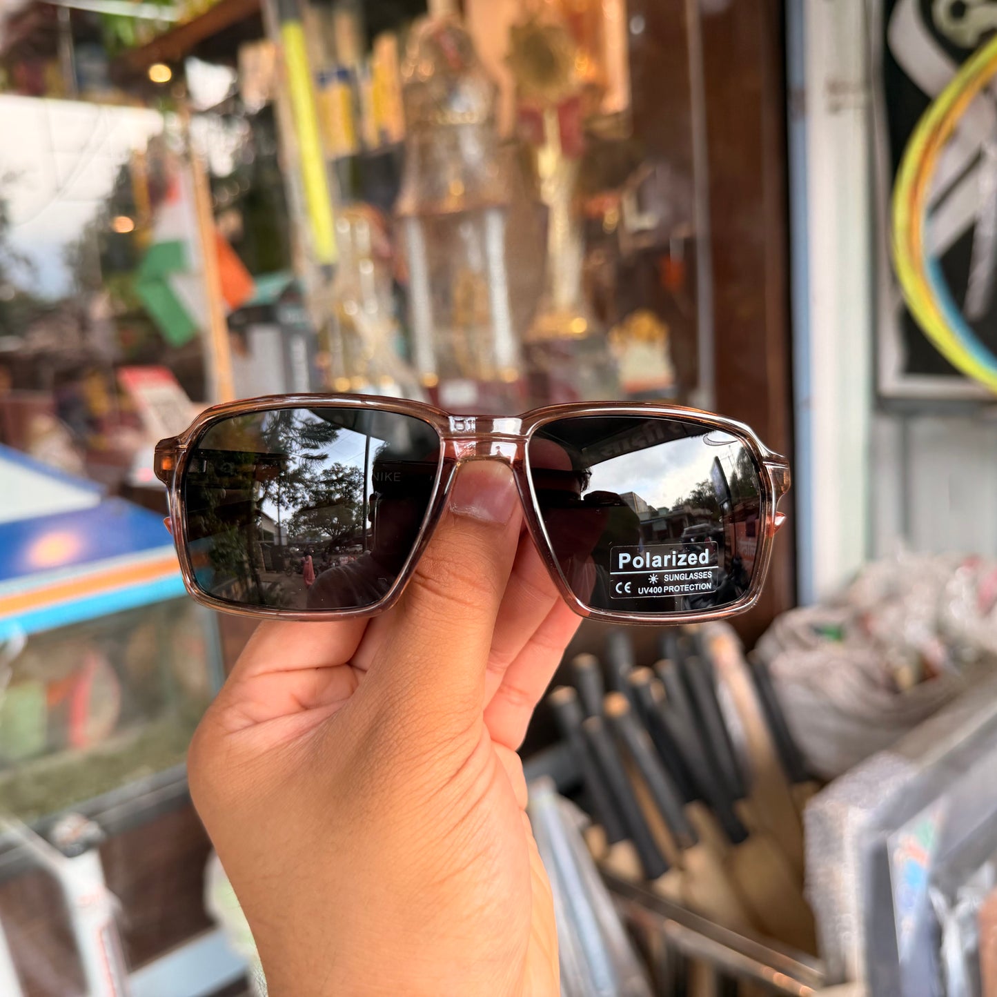Nike Brown-Black Polarised Premium Rectangle Frame Sports Sunglass with Free Sunglasses Cover