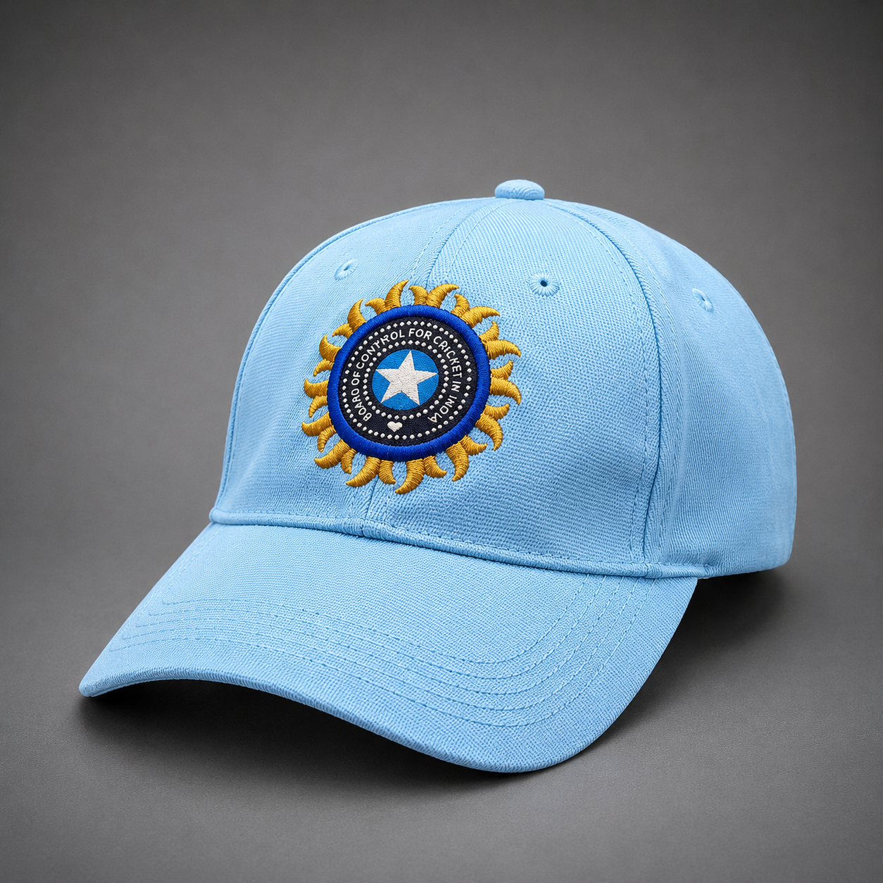 BCCI Light Blue Colour Cricket Embroidered Cap