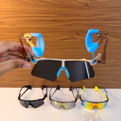 Stunt Wings Beige Blue Prizm Lens Premium Sports Sunglasses  | Comes With New Hyper Grip Technology | Non Foldable Straps | Highly Stable | Latest Collection