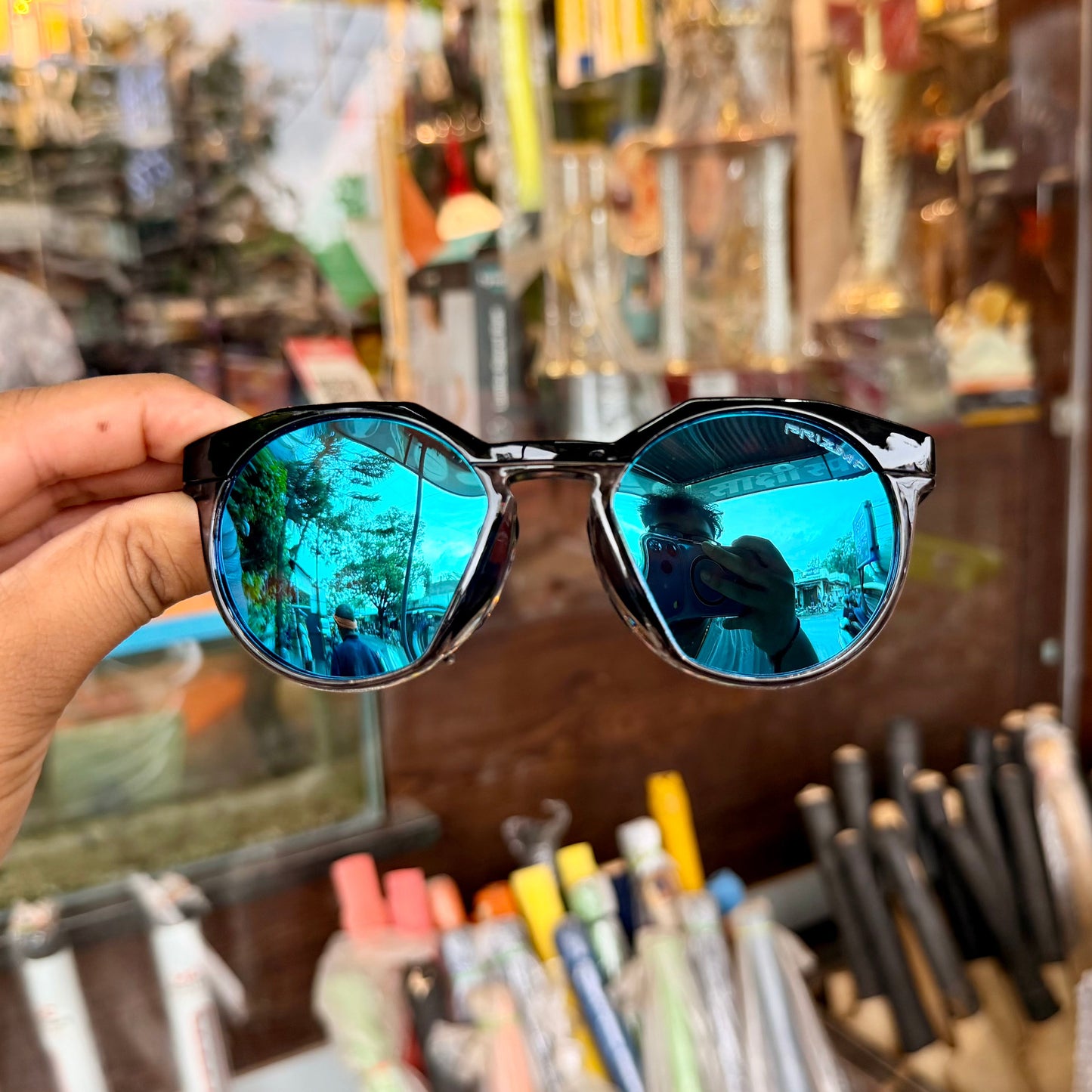 OAKLEY HSTN Glossy Black-Blue Premium Sunglasses