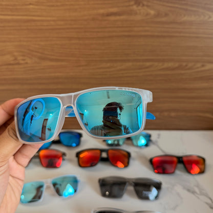 Adidas Trans Blue Polarised Premium Rectangle Frame Sports Sunglass with Free Sunglasses Cover