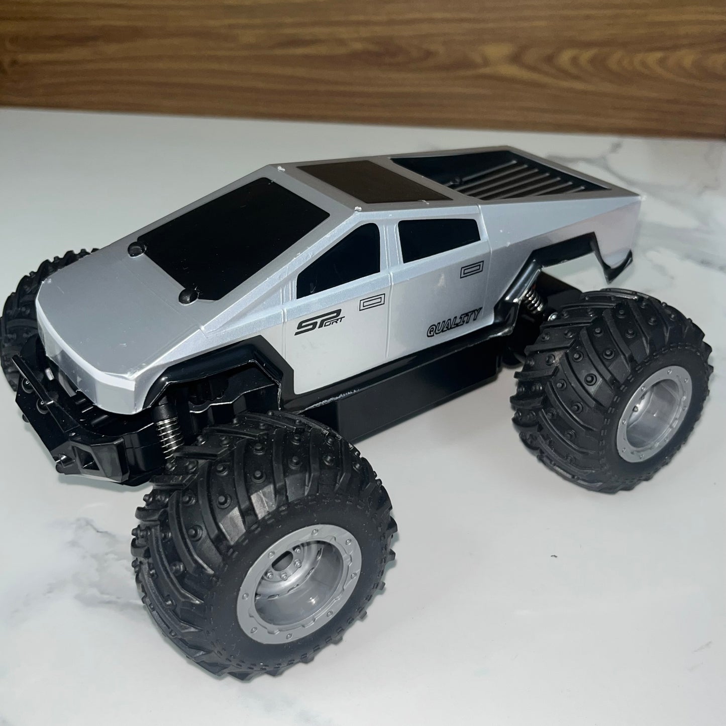 Cyber truck High Speed RC Car with Rechargeable Battery, LED Lights & Remote Controller Silver Colour