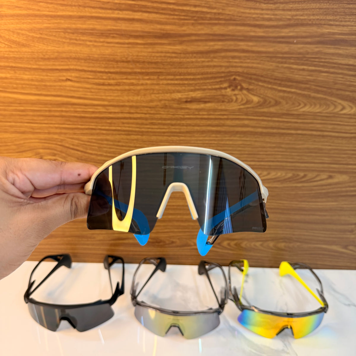 Stunt Wings Beige Blue Prizm Lens Premium Sports Sunglasses  | Comes With New Hyper Grip Technology | Non Foldable Straps | Highly Stable | Latest Collection