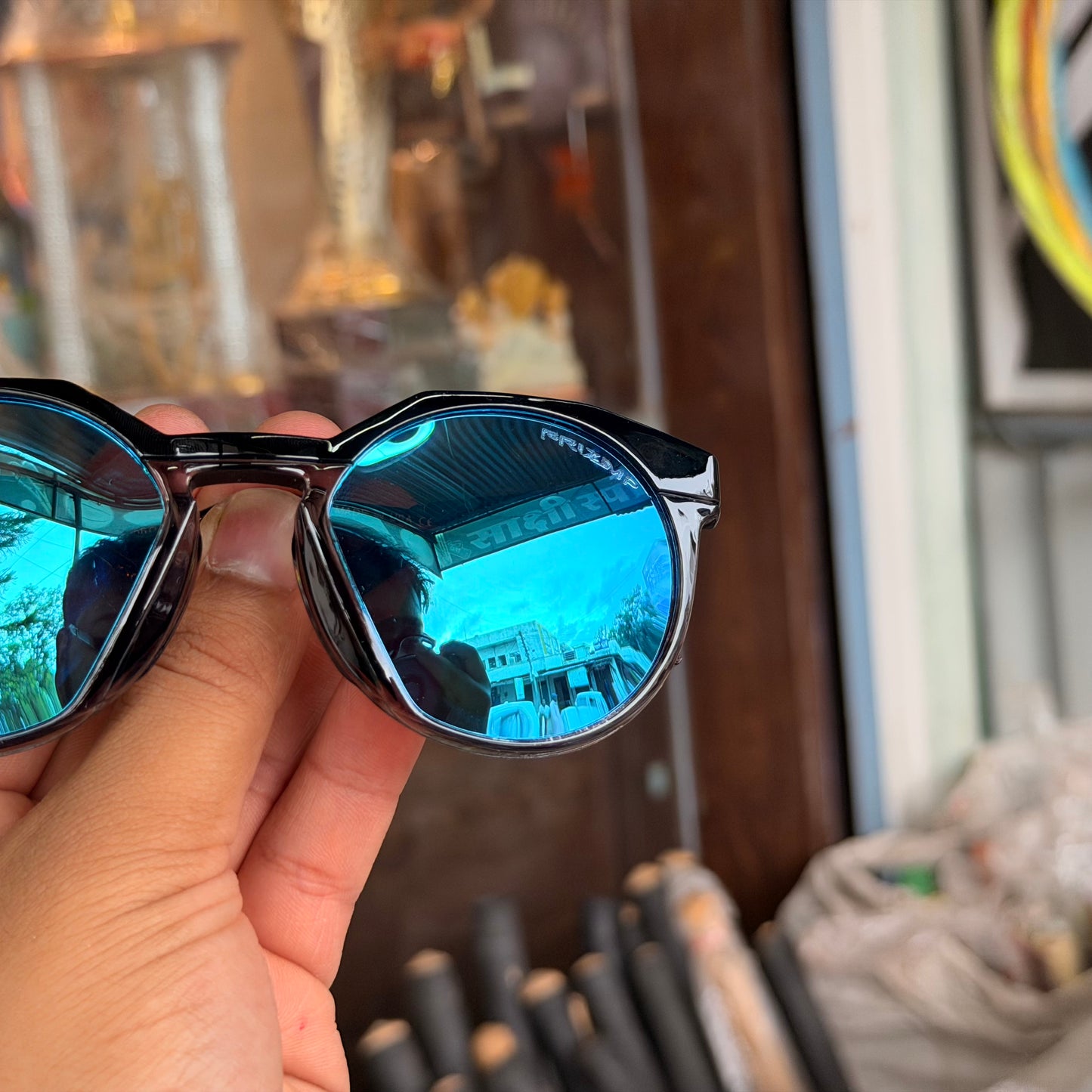 OAKLEY HSTN Glossy Black-Blue Premium Sunglasses