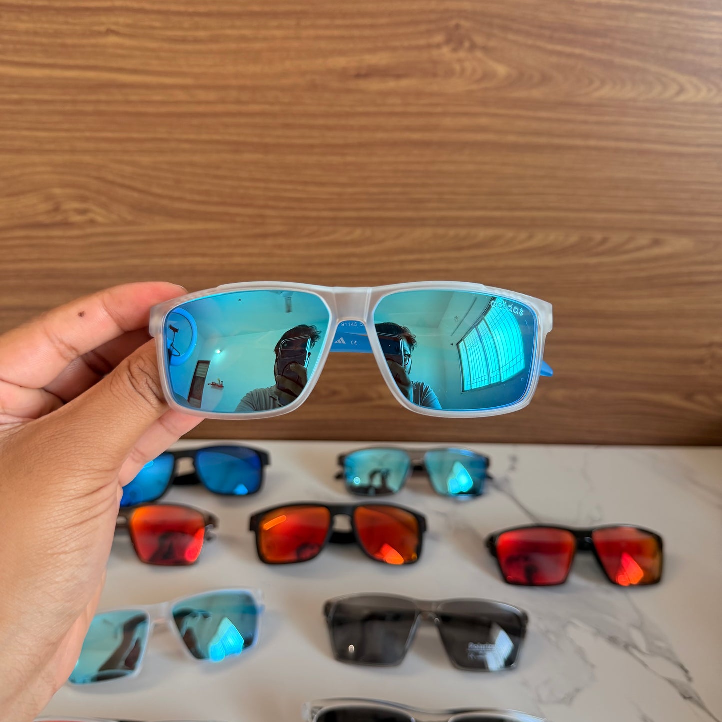 Adidas Trans Blue Polarised Premium Rectangle Frame Sports Sunglass with Free Sunglasses Cover