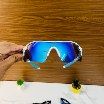 White-Blue Color SS Non Polarised Sports Sunglasses For Men Women Kids, Outdoor Cricket Cycling Running Hiking Fishing Sunglasses