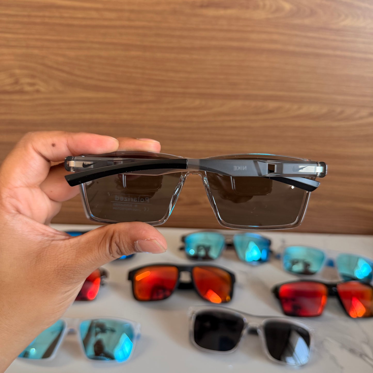 Nike Trans Black Polarised Premium Rectangle Frame Sports Sunglass with Free Sunglasses Cover