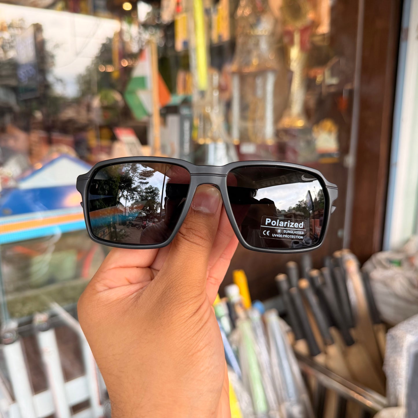 Nike Grey-Black Polarised Premium Rectangle Frame Sports Sunglass with Free Sunglasses Cover